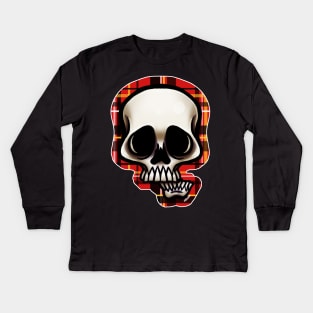 Red Plaid Skull Kids Long Sleeve T-Shirt